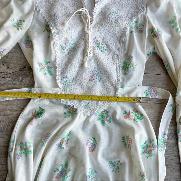 Vintage 1970’s Hippy Prairie Gunne Sax Style Long Sleeve Lace Maxi Dress - Picture 11 of 12